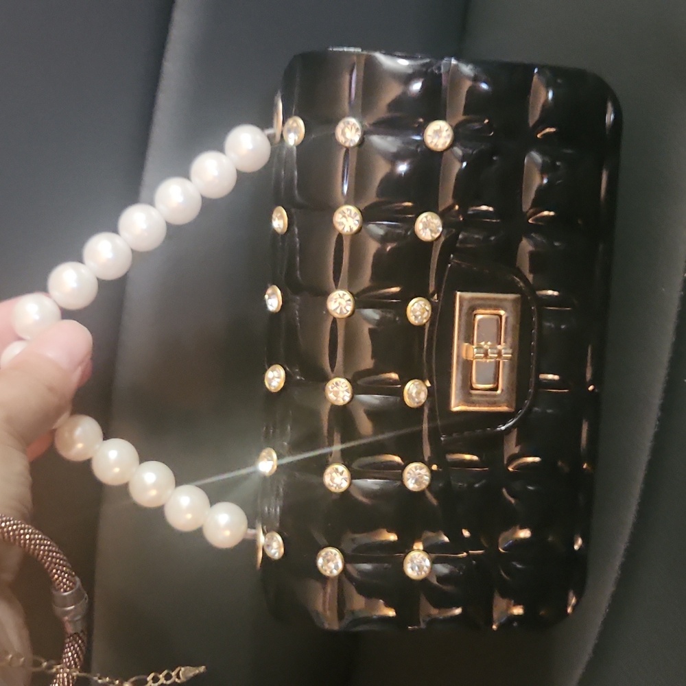 NWOT Elegant Black Mini Jelly Handbag with Pearl Handle